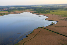 Oblique view of Federsee in Bad Buchau in the state Baden-Wuerttemberg, Germany
