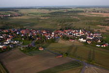 Aerial photograpy of View of the streets and houses in the residential areas in Alleshausen in the state Baden-Wuerttemberg, Germany