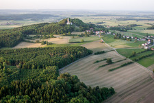 Aerial photograpy of Mountain Bussen with Pilgrimage church in the district Offingen in Uttenweiler in the state Baden-Wurttemberg, Germany