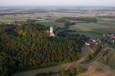 Aerial view of Church building saint Johannes baptist in Uttenweiler in the state Baden-Wurttemberg