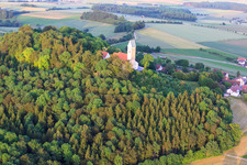 Oblique view of St. John the Baptist on the Bussen in the district Offingen in Uttenweiler in the state Baden-Wuerttemberg, Germany