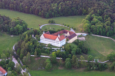 Aerial view of Mochental Castle - Schrade Gallery in the district Kirchen in Ehingen in the state Baden-Wuerttemberg, Germany