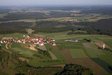 Village - view on the edge of agricultural fields and farmland in Bremelau in the state Baden-Wurttemberg