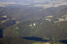 Aerial view of Castle Lichtenstein in the district Honau in Lichtenstein in the state Baden-Wuerttemberg, Germany