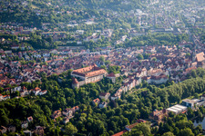 Aerial photograpy of Castle of Schloss Hohentuebingen with Museum Alte Kulturen | in Tuebingen in the state Baden-Wurttemberg, Germany