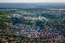 Aerial photograpy of Hospital grounds of the Clinic Medizinische Universitaetsklinik on Schnarrenberg in Tuebingen in the state Baden-Wurttemberg, Germany