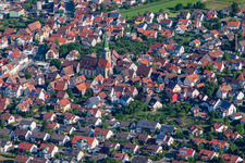 Aerial view of Town View of the streets and houses of the residential areas in the district Entringen in Ammerbuch in the state Baden-Wurttemberg