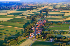 Aerial view of Village view in the morning from the east in Vollmersweiler in the state Rhineland-Palatinate, Germany