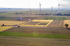 Aerial view of New wind farm in Offenbach an der Queich in the state Rhineland-Palatinate, Germany