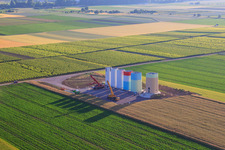 Aerial view of Construction site of the new wind farm in Offenbach an der Queich in the state Rhineland-Palatinate, Germany