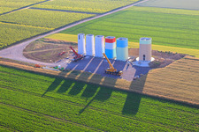 Aerial photograpy of Construction site of the new wind farm in Offenbach an der Queich in the state Rhineland-Palatinate, Germany