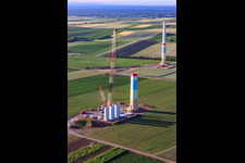 Interlocking segments of the masts of a wind turbine before assembly in Offenbach an der Queich in the state Rhineland-Palatinate, Germany out of the air