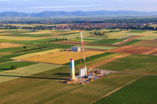 Segments of the mast of a wind turbine during assembly in Offenbach an der Queich in the state Rhineland-Palatinate, Germany