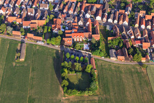 Aerial view of Parking and tennis court of the Hotel Restaurant Krone in the district Hayna in Herxheim bei Landau in the state Rhineland-Palatinate, Germany