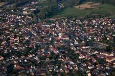 Drusenheim in the state Bas-Rhin, France from a drone
