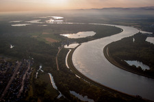 Curved loop of the riparian zones on the course of the river Rhein at the german french border in Drusenheim in Alsace-Champagne-Ardenne-Lorraine, France
