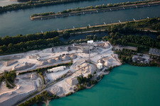 Aerial view of Greffern Rhine Lock in Gambsheim in the state Bas-Rhin, France