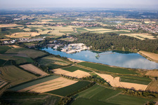 Aerial photograpy of Quarry lake in the district Legelshurst in Willstätt in the state Baden-Wuerttemberg, Germany