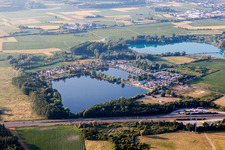 Aerial view of Camping with caravans and tents in Friesenheim in the state Baden-Wurttemberg, Germany