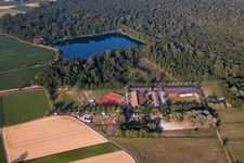Aerial view of Building of stables of Reitverein Lahr e.V. in the district Kippenheimweiler in Lahr/Schwarzwald in the state Baden-Wurttemberg, Germany