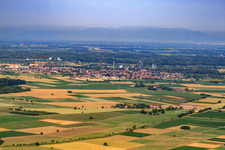 View of the town in front of Europapark from the northeast in Rust in the state Baden-Wuerttemberg, Germany