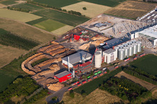 Aerial view of Building and production halls on the premises of German Pellets in Ettenheim in the state Baden-Wurttemberg, Germany