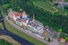 Aerial view of Römerbräu Riegel - Brewery and Messmer Art Gallery in Riegel am Kaiserstuhl in the state Baden-Wuerttemberg, Germany
