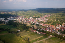 Aerial view of Town View of the streets and houses of the residential areas in Boetzingen in the state Baden-Wurttemberg