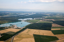 Mixed concrete and building materials factory of Birkenmeier Stein+Design in Gravel mine in the district Niederrimsingen in Breisach am Rhein in the state Baden-Wurttemberg, Germany out of the air