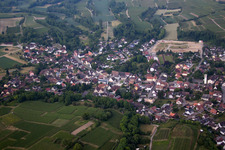 Aerial view of Town View of the streets and houses of the residential areas in Buggingen in the state Baden-Wurttemberg