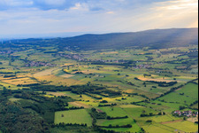 Aerial view of Arable and meadow landscape in Grebenhain in the state Hesse, Germany