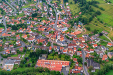 Village view from the northwest with market square in Poppenhausen in the state Hesse, Germany