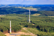 Aerial photograpy of Construction site for wind turbine tower assembly in the district Gunzenau in Freiensteinau in the state Hesse, Germany