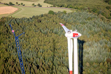 Aerial view of Construction site for wind turbine installation in Freiensteinau in the state Hesse, Germany