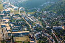 Former US barracks on Franklin Street with Coleman Center shopping center and volunteer fire department Gelnhausen - Mitte in Gelnhausen in the state Hesse, Germany