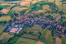 Village view from the northwest with Automobilwerk GbR in the district Wolferborn in Büdingen in the state Hesse, Germany