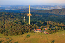 Transmission tower and mountain inn Hoherodskopf on the Hoherodskopf in the district Breungeshain in Schotten in the state Hesse, Germany