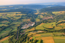 View of the town from the north with Knaus Tabbert AG in the district Mottgers in Sinntal in the state Hesse, Germany
