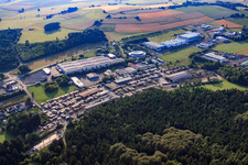 Aerial view of Industrial Park Buchrasen III with Hanse Haus Model Home Park & Sample Center and State Mineral Springs AG in the district Buchrasen in Oberleichtersbach in the state Bavaria, Germany