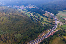 Lanes of the motorway- route and course of the A7 in Bad Brueckenau in the state Bavaria, Germany