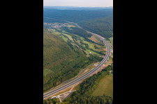Highway- Construction site with earthworks along the route and of the route of the highway of A7 in Riedenberg in the state Bavaria, Germany
