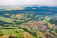 Aerial view of Sinntal Bridge on the A7 motorway in Riedenberg in the state Bavaria, Germany