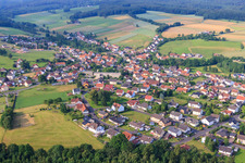 Village center with primary school at Rippberg in the district Hattenhof in Neuhof in the state Hesse, Germany
