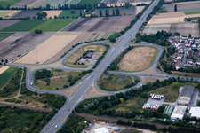 Routing and traffic lanes during the highway exit and access the motorway A 5 Frankenthal Nord in Frankenthal (Pfalz) in the state Rhineland-Palatinate