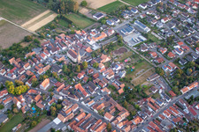 Aerial photograpy of Church building in the village of in Knittelsheim in the state Rhineland-Palatinate, Germany