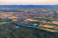 Aerial view of City overview from the southeast in Haßloch in the state Rhineland-Palatinate, Germany