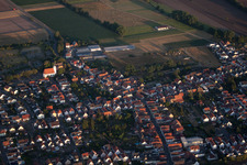Aerial photograpy of Town View of the streets and houses of the residential areas in Boehl-Iggelheim in the state Rhineland-Palatinate