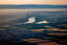 Morning mist view of Power plants and exhaust towers of thermal power station Grosskraftwerk Mannheim in Mannheim in the state Baden-Wurttemberg