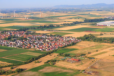 Aerial photograpy of Village view from the northeast in Ottersheim bei Landau in the state Rhineland-Palatinate, Germany