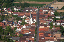 Aerial photograpy of Church building in the village of in Ottersheim bei Landau in the state Rhineland-Palatinate, Germany